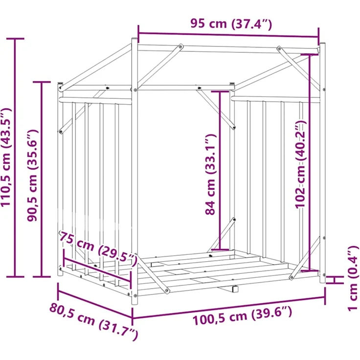 vidaXL Brennholzregal mit Regenschutz 100,5x80,5x110,5 cm 4104938 – Bild 12