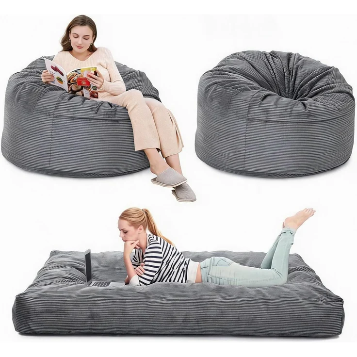 IDEALHOUSE 2-in-1 Sitzsack-Bett, Sitzsack-Sessel 200*150cm,Schaumstoff Sofa | Sitzsack-Sofa mit Bettfunktion, Memory/Hochdichtschaum-Füllung, Cordbezug abnehmbar&maschinenwaschbar, Grau4