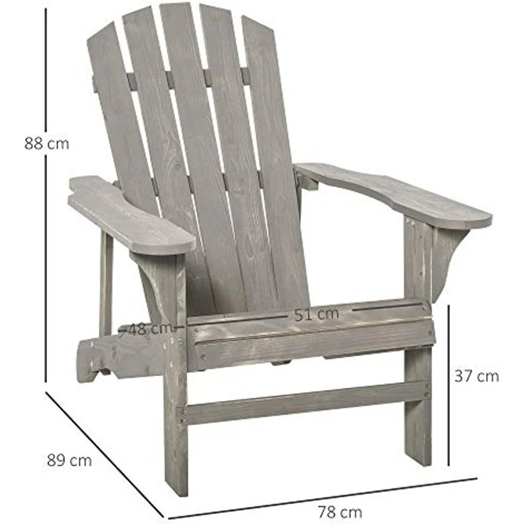 Outsunny Gartenstuhl mit Hoher Rückenlehne, Armlehnen (Adirondack Stuhl, 1 St), für Garten, Terrasse Balkon 78 x 89 x 88 cm Hellgrau – Bild 3
