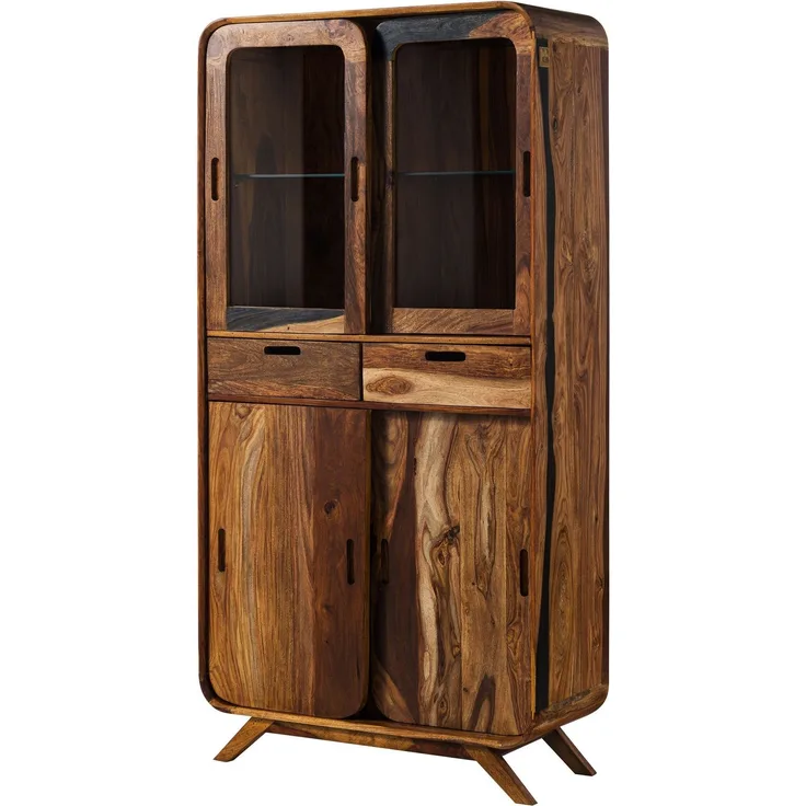 Vitrine Sheesham 90x40x180 dunkelbraun lackiert MAILAND #215