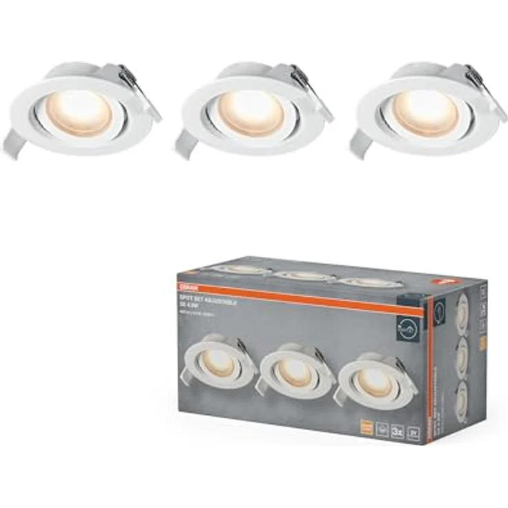 Osram Spot Set LED Einbaustrahler, 4,9W, 220lm, 2700K, Ø90mm Deckenspot, 120°, Weiß, schwenkbar, 3er-Set – Bild 1