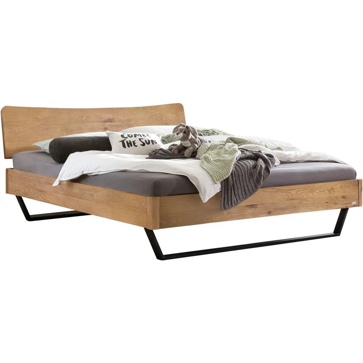 Hasena Massivholzbett Tresali Wildeiche mit Metallkufen 140x200 cm, Fußhöhe 20 cm – Lounge – Bild 1