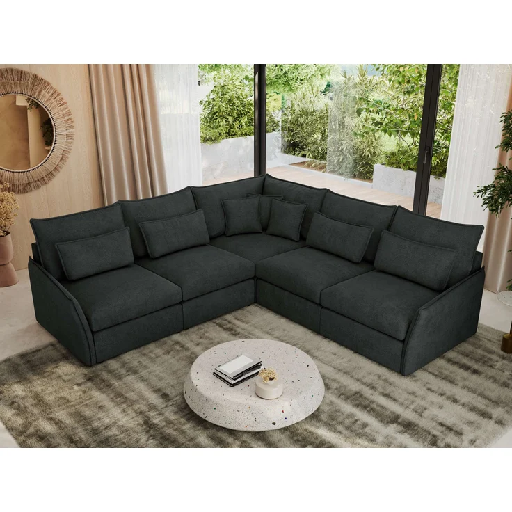 Ecksofa für Wohnzimmer, L-förmige Ecke mit losen Kissen, modular 4-Sitzer couchgarnitur - VERSO - Dunkelgrau Struktur – Bild 3