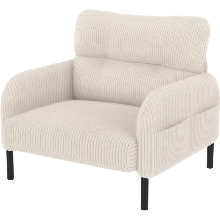 LVHOM Sessel mit Seitentaschen, Relaxsessel Cordstoff, Polstersessel Lehnstuhl Wohnzimmersessel mit Metallbeine, Beige