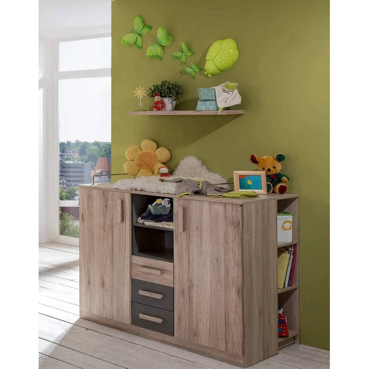 Babyzimmer Cariba 9 teiliges Kinderzimmer Komplett Set in Eiche San Remo und Graphit – Bild 2