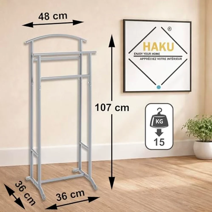 HAKU Möbel Herrendiener, grau, Stahlrohr - Maße: B 48 x H 107 x T 36 cm, Style: Modern – Bild 5