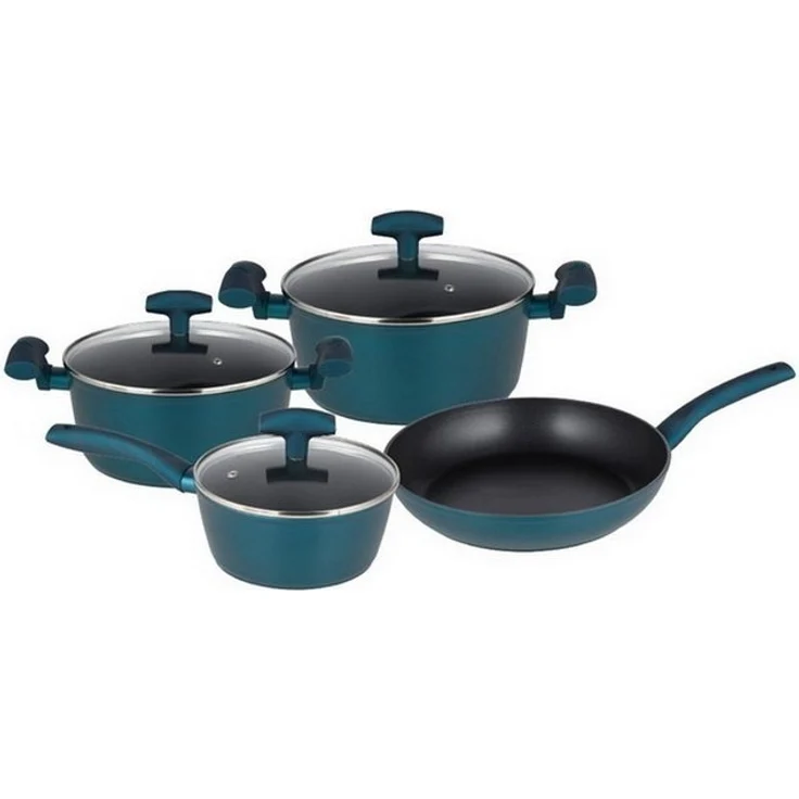 Michelino Nora 7 teiliges Kochtopf-Set mit Glasdeckeln inkl. Pfannenschutz - Petrol – Bild 2