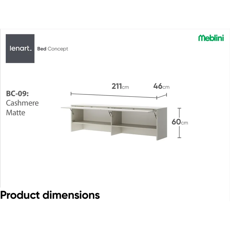 MEBLINI Hängeschrank BC-09 für 140x200 Horizontal Schrankbett - Kaschmir - 211x60x46cm - Wandschrank mit Ablagen, Fächern und Teleskopen - Wandregal – Bild 7