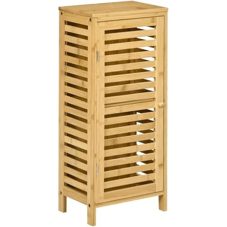 Kleankin Badkommode Badezimmerschrank mit Lamellentür 2 Fächern (Aufbewahrungsschrank, 1 St, Toilettenschrank), Natur, 30 x 19,9 x 70 cm – Bild 1