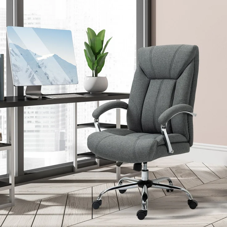 MELAYR, Bürostuhl mit Wippfunktion ergonomischer Stuhl mit gepolsterte Armlehne Kopfstütze, 65 x 78 x 118 cm, Grau – Bild 3