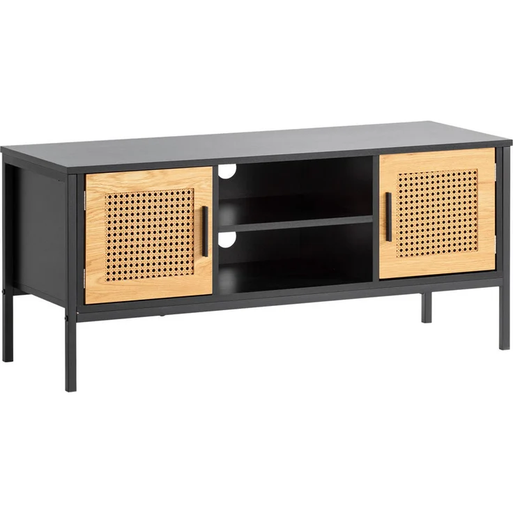 Livetastic Lowboard, Schwarz, Metall mit Wiener Geflecht, 110x48x40 cm, stehend für Wohnzimmer