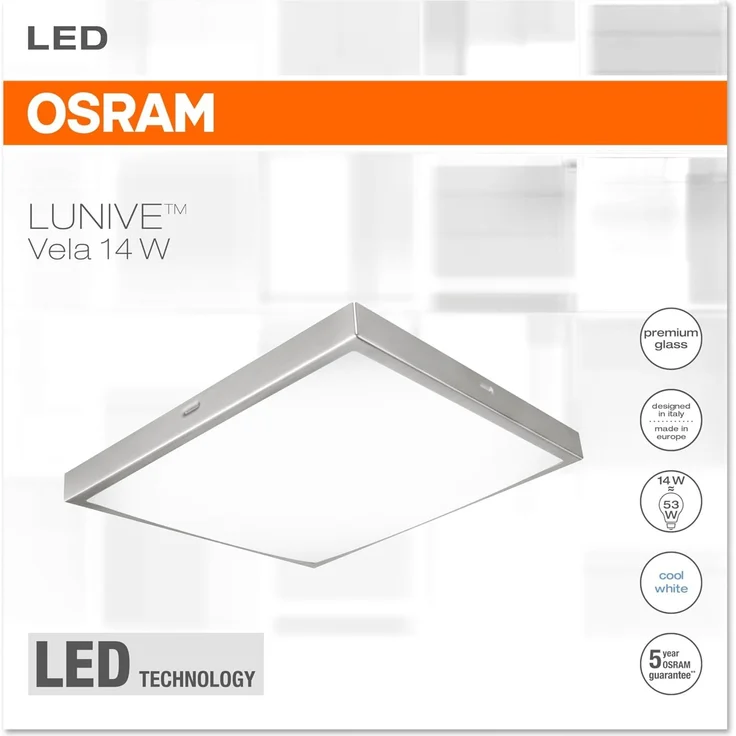 Osram LED Wand- und Deckenleuchte, Leuchte für Innenanwendungen, Kaltweiß, 220,0 mm x 220,0 mm x 55,0 mm, Lunive Vela – Bild 2