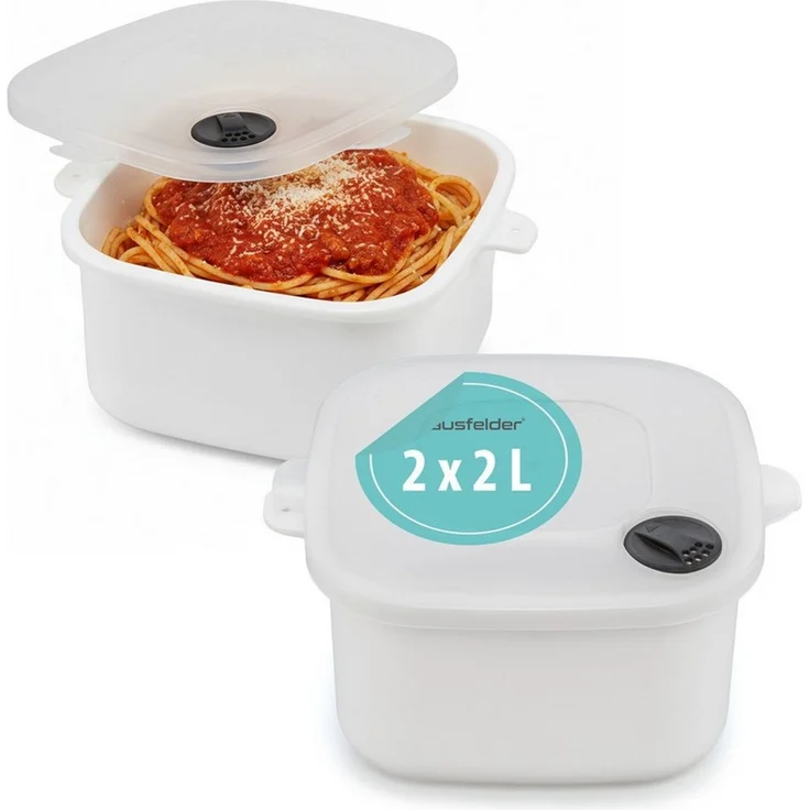 Hausfelder Mikrowellenbehälter Mikrowellentopf 2er Set, 2 x 2 Liter, Mikrowellengeschirrr mit Deckell, Mikrowellentopf 2 x 2 L, (2er Set, Set), BPA-freier Kunststoff, mit Dampfventil – Bild 5