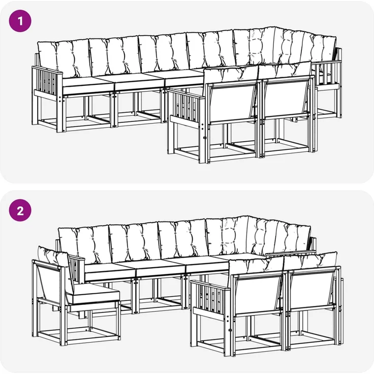 vidaXL Outdoor-Sofagarnitur 8 stk. 7-Sitzer Weiß und Hellgrau 3389593 – Bild 8