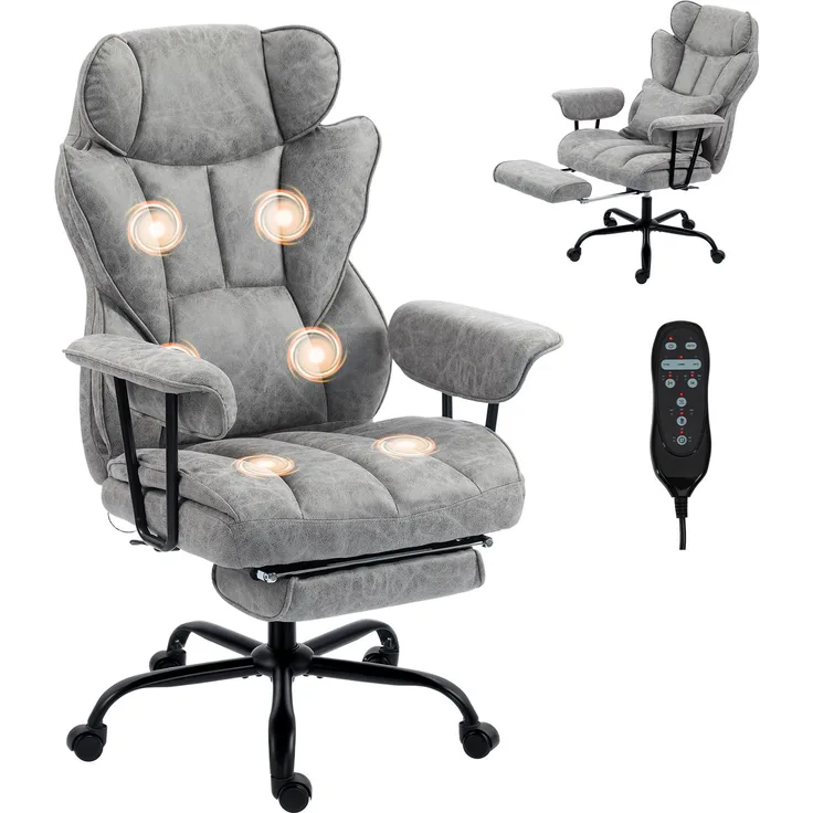 MELAYR, Bürostuhl mit 6-Punkt-Massage und Wärme, Schreibtischstuhl, Grau, 76 x 77 x 126 cm