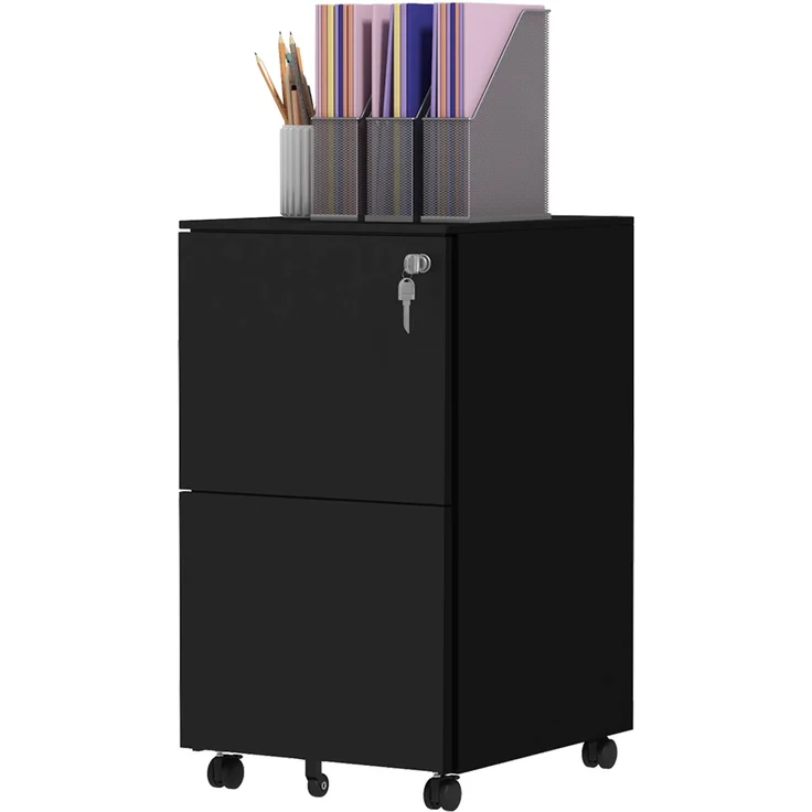 MELAYR, Rollcontainer Aktenschrank, 2 Schubladen, ab­schließ­bar, rollbar, 37 cm x 43.5 cm x 67.5 cm, Schwarz – Bild 2