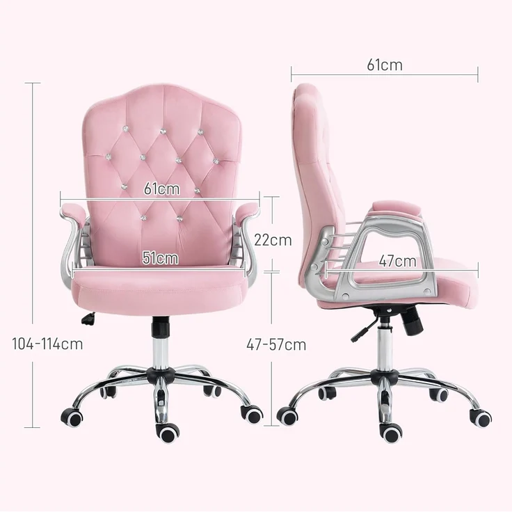 Vinsetto Bürostuhl Drehstuhl, Schreibtischstuhl mit Schwenkrädern (Chefsessel, 1 St), für Wohnzimmer, Büro, Rosa – Bild 3