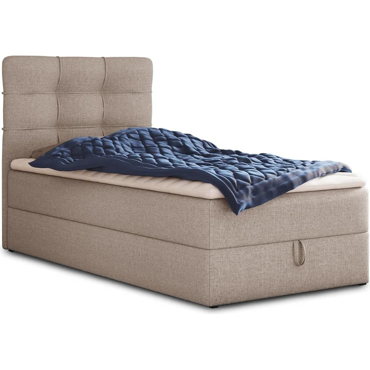 Boxspringbett Best Mini mit Bettkasten und Matratzentopper - Einzelbett mit Bonell-Matratze und Topper, Polsterbett, Bett, Schlafzimmer (Beige (Inari 22), 90 x 200 cm) – Bild 1