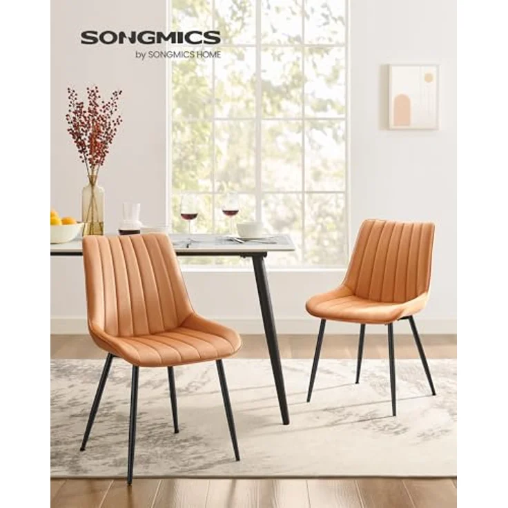 SONGMICS Esszimmerstuhl 2er Set, Küchenstuhl, Samt,Polsterstuhl, bis 120 kg belastbar, Stahlbeine, Gebogene Rückenlehne, für Esszimmer, Küche, karamellbraun-tintenschwarz LDC090K01 – Bild 3