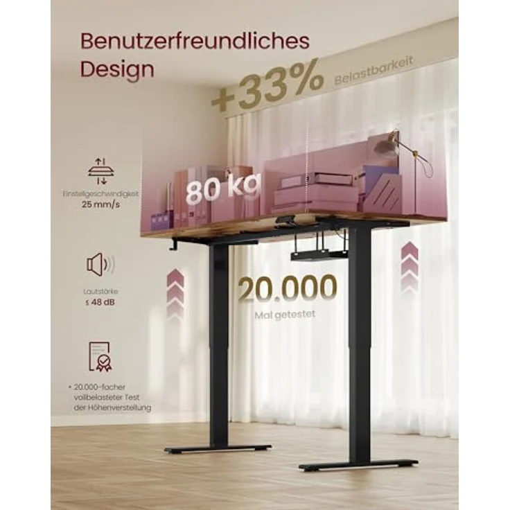 VASAGLE Höhenverstellbarer Schreibtisch, 140x80 cm, USB-C-Anschluss, Ablage für Steckdosenleiste, Stehtisch, Erinnerung bei langem Sitzen, 3 Speichertasten, für Büro, vintagebraun LSD144KD02 – Bild 8