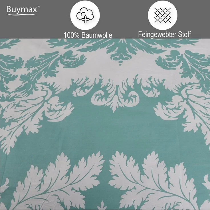 Buymax Bettwäsche, Renforcé, 3 teilig, Bettbezug-Set 200x200 cm 100% Baumwolle mit Reißverschluss Blumen Grün – Bild 2