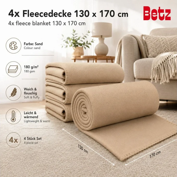 Wohndecke Fleecedecke 4 Stück 130x170 cm 180g/m² Flauschige Sofadecke, Betz – Bild 3