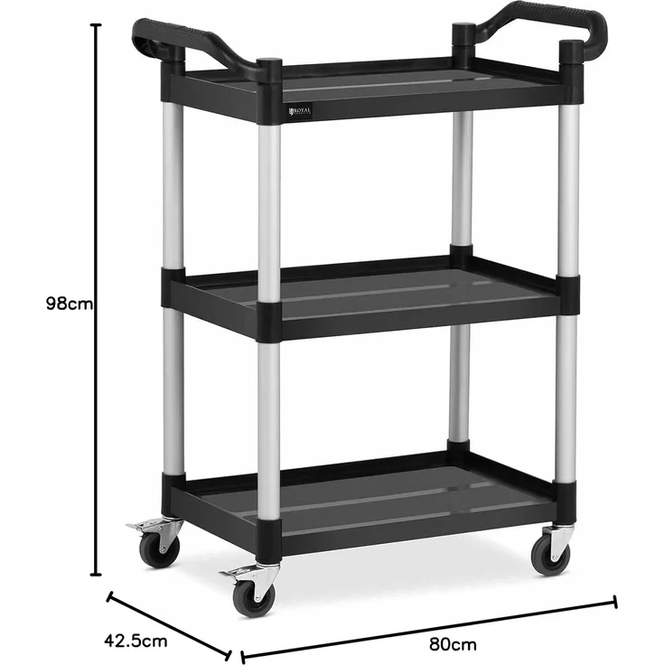 Royal Catering Servierwagen 3 Borde Teewagen Küchenwagen Gastro 4 Räder bis 90 kg Abräumwagen – Bild 6