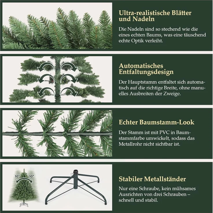 SALCAR 150 cm Künstlicher Weihnachtsbaum, naturgetreuer Tannenbaum mit 458 Spitzen, grüne Nordmanntanne mit Klappsystem, ca. 106 cm übergroßer Baumdurchmesser – Bild 5
