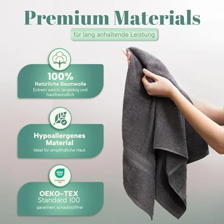 NatureMark 8er Pack Frottier Handtücher 50x100 cm, 100% Baumwolle, Anthrazit grau, 50x100 cm – Bild 4