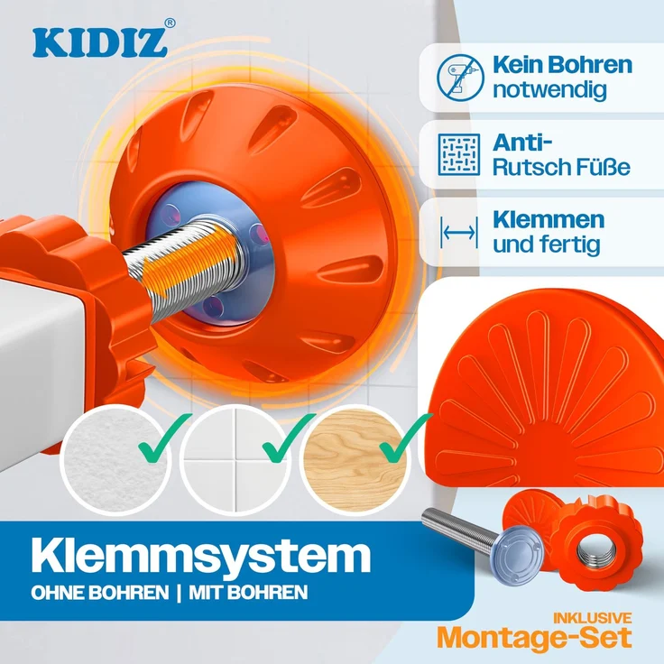 KIDIZ® Absperrgitter zum Klemmen mit Katzenklappe, Türschutzgitter, Autoclose Kinder Treppengitter ohne Bohren | 90° Stopp Schutz, schwenkbar, Treppenschutzgitter Orange, 74 - 80 cm – Bild 7