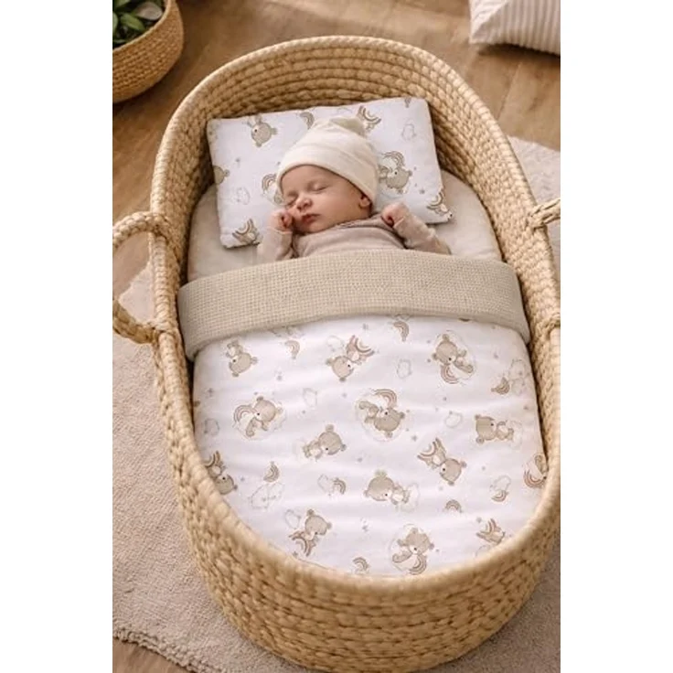 Babynest Nestchen Baby Set für Neugeborene – 5-teilig – Kuschelnest aus 100% Baumwolle & Waffelpique – Babykokon tragbar – für Babybett, Kinderbett & Kinderwagen – OEKO-TEX - Teddy und Sand – Bild 5