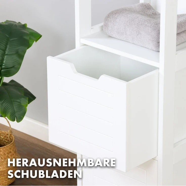 Kubus Hochschrank für Badezimmer Vermont, Praktische Aufbewahrung in elegantem Design Drei Fächern für optimalen Stauraum – Bild 3