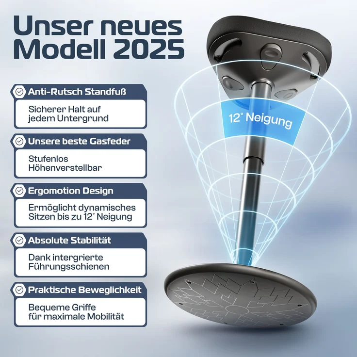 CLOUVOU Nexus, ergonomischer Stehhocker, stufenlos höhenverstellbar, Anti-Rutsch-Standfuß, Schwarz – Bild 3