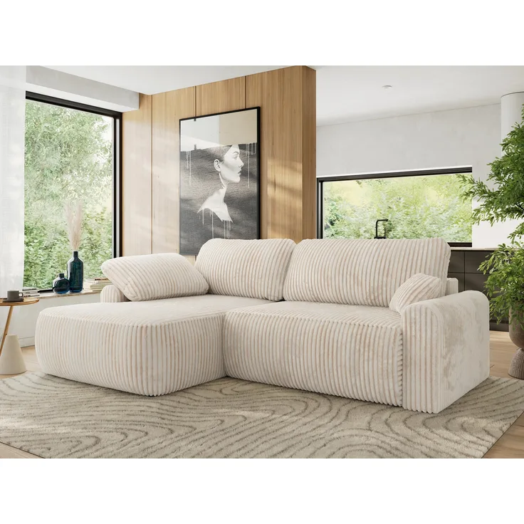 Ecksofa, L-förmiges, lose Kissen, DL-Schlaffunktion, (H 100 x T 187 x B 273 cm) - CUBO L - Cord Beige - linke Seite