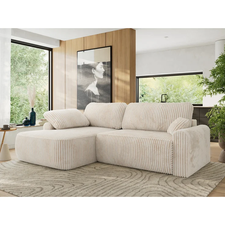 Ecksofa, L-förmiges, lose Kissen, DL-Schlaffunktion, (H 100 x T 187 x B 273 cm) - CUBO L - Cord Beige - linke Seite – Bild 1