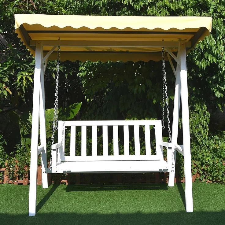 Hollywoodschaukel Weiß/Grau Holz Gartenbank Outdoormöbel Hängeliege Sonnendach – Bild 3