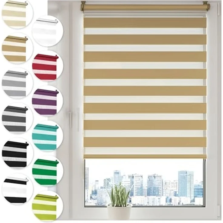 Doppelrollo Klemmfix ohne Bohren Rollos für Fenster und Tür Seitenzugrollo, Sonello, blickdicht, ohne Bohren, freihängend, Klemmfix, 30cm x 100cm Beige Duo Rollo, Lichtschutz, Jalousie mit Klemmträger – Bild 1