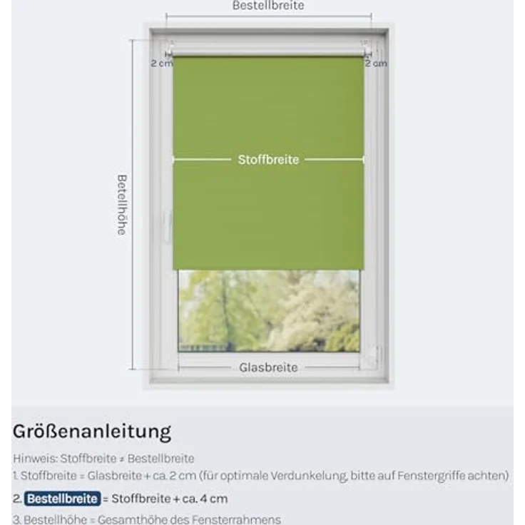 WOLTU Verdunkelungsrollo ohne Bohren, Thermo Verdunkelungsrollo mit Kette, Sichtschutz, für Türen und Fenster, Grün，B90 x H150 cm – Bild 8