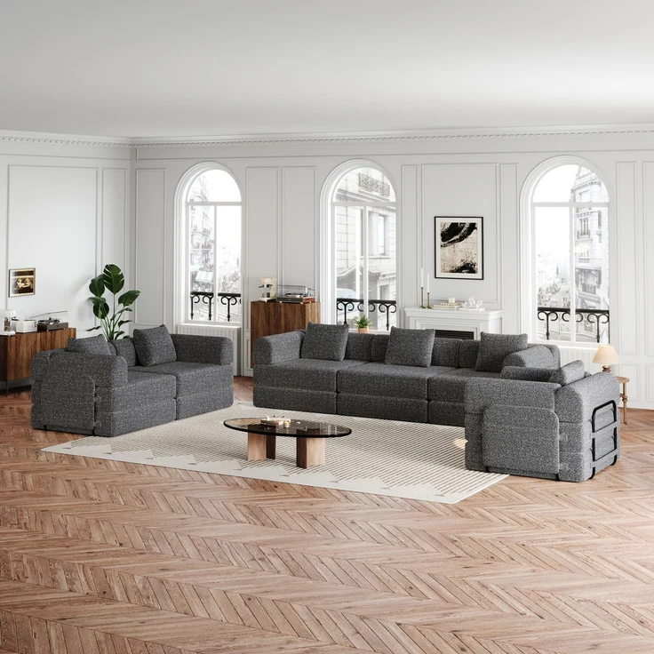 ZUBALIYA SchlafSofa mit LED - Beleuchtung, mit Ablageflächen, mit Chenille - Bezug, mit Samtbezug, mit breiten Armlehnen – Bild 5