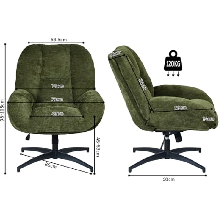 MEUBLE COSY Bürostuhl Ergonomisch Schreibtischstuhl mit höhenverstellbar Wippfunktion 360° Drehbar, aus Chenille-Stoff, ohne Rollen, Grün – Bild 2
