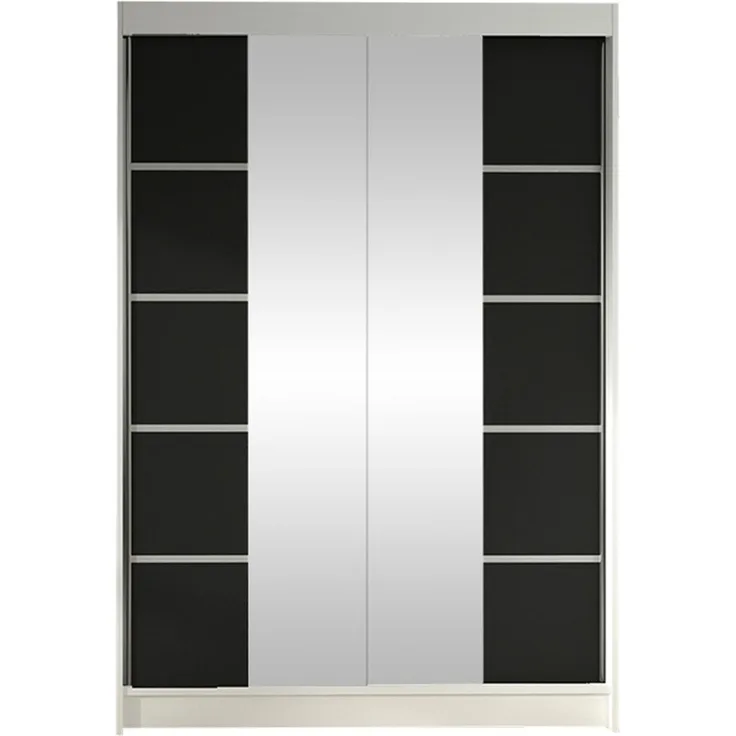 Kleiderschrank Lino V, ohne Beleuchtung, Farbe: Weiß / Schwarz