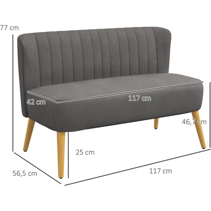 HOMCOM 2-Sitzer Zweisitzer, Loveseat mit Leinenoptik, Doppelsofa mit Holzbeine, 1 Teile – Bild 2