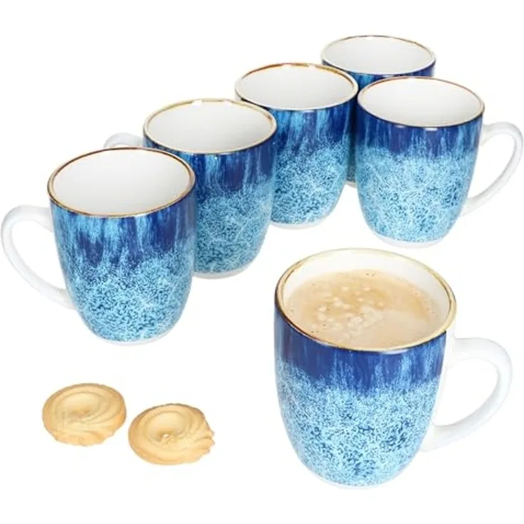 MamboCat Becher Marina 6er Set Kaffeebecher 320ml blaue Porzellan-Tasse 6 Personen, Porzellan
