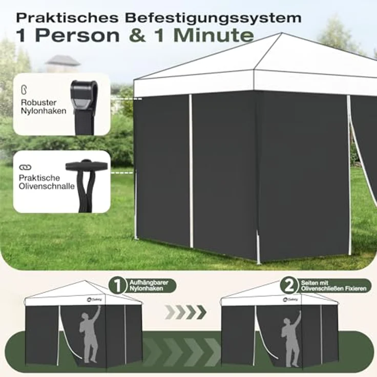 Sekey 2PCS Seitenwände für Pavillon 3x3 Wasserdicht Winterfest, Seitenwände für Pavillon Partyzelt Gartenzelt 3x3 m, 1 Fenster 1 Tür, Grau (Schwarz, 2 Türen) – Bild 4