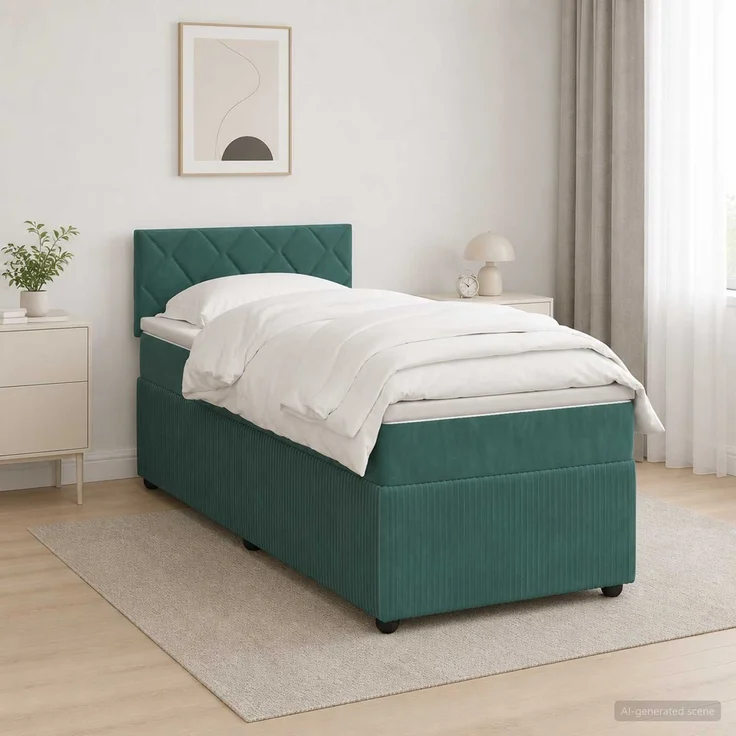 vidaXL Boxspringbett mit Matratze Dunkelgrün 90 x 200 cm Samt 3453074 – Bild 4