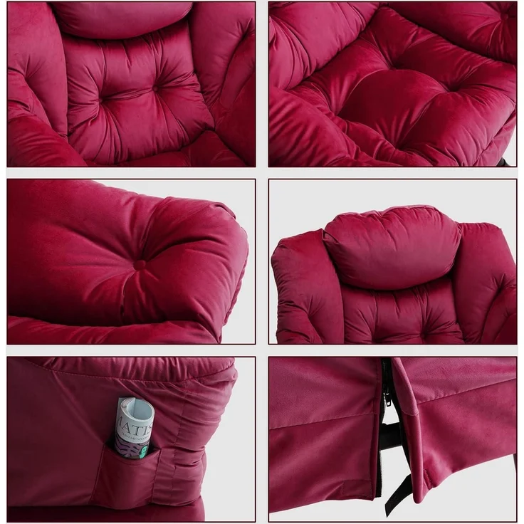 Sessel Ohrensessel Relaxsessel Lesesessel Samt Armlehnen Rot – Bild 7