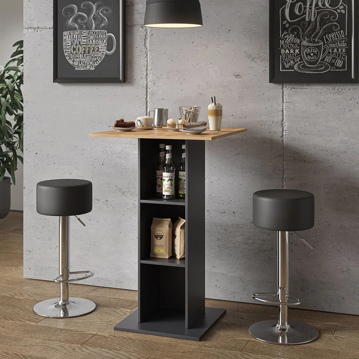 Bartisch-Set Rodeo Anthrazit 70 x 70 cm mit 2 Barhockern Vicco – Bild 4