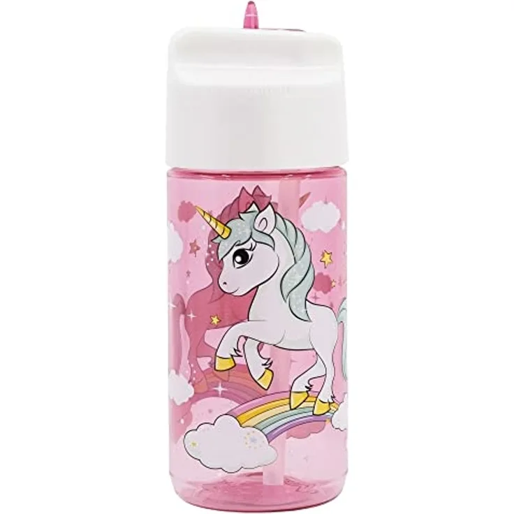 Storline Trinkflasche Unicorn 430 ml mit Klappdeckel für Kinder und Fans