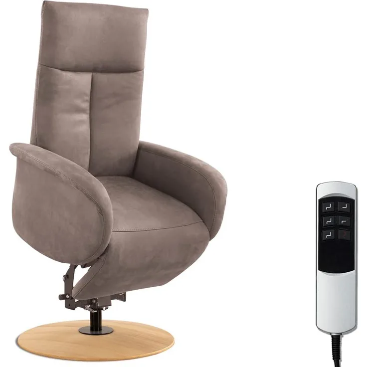 CAVADORE TV-Sessel Juba / Fernsehsessel mit Aufstehhilfe + elektrisch verstellbarer Relaxfunktion / 2 E-Motoren / 75 x 112 x 82 / Lederoptik, Hellbraun