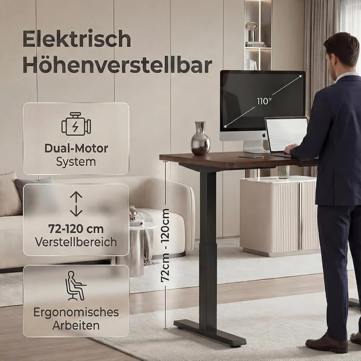 Devoko Höhenverstellbarer Schreibtisch 180x80 cm elektrisch, Höhenverstellung 71-121 cm mit Smart Control, 120 kg Tragkraft, für gesundes Arbeiten – Bild 5
